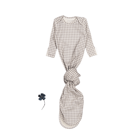 The Printed Baby Gown - Taupe Gingham