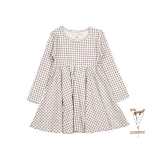 The Printed Long Sleeve Dress - Taupe Gingham