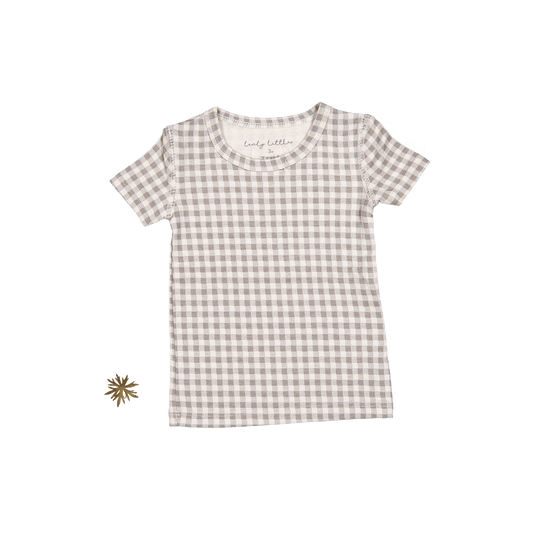 The Printed Short Sleeve Tee - Taupe Gingham