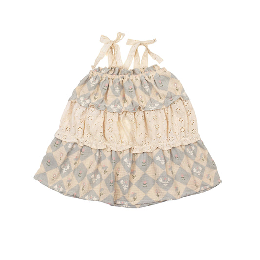 Amber Dress | Patchwork Floral Dusted Blue