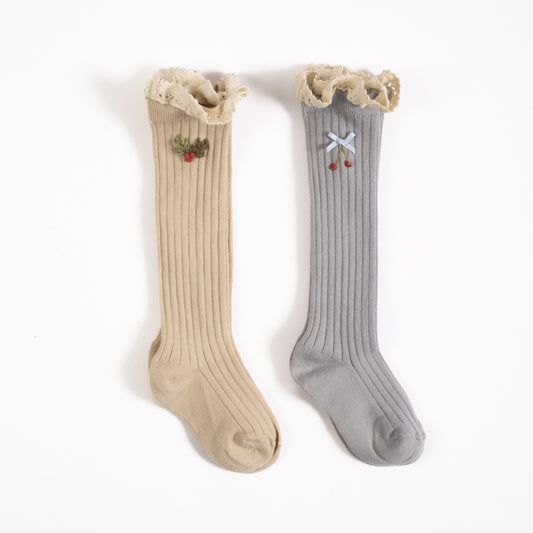 Embroidered Sock Set| Dusty Blue