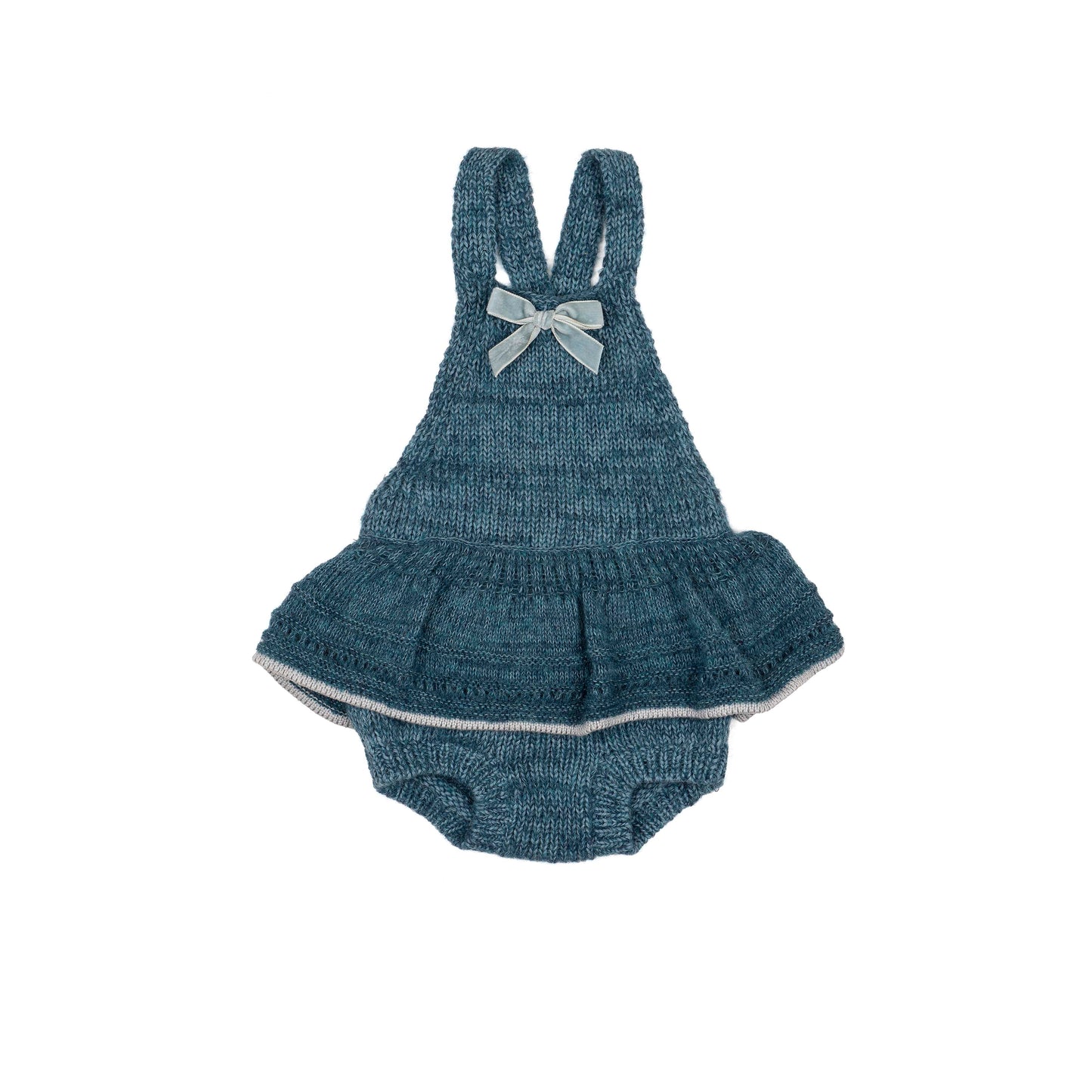 Velvet Bow Romper | Aegean Blue