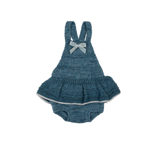 Velvet Bow Romper | Aegean Blue